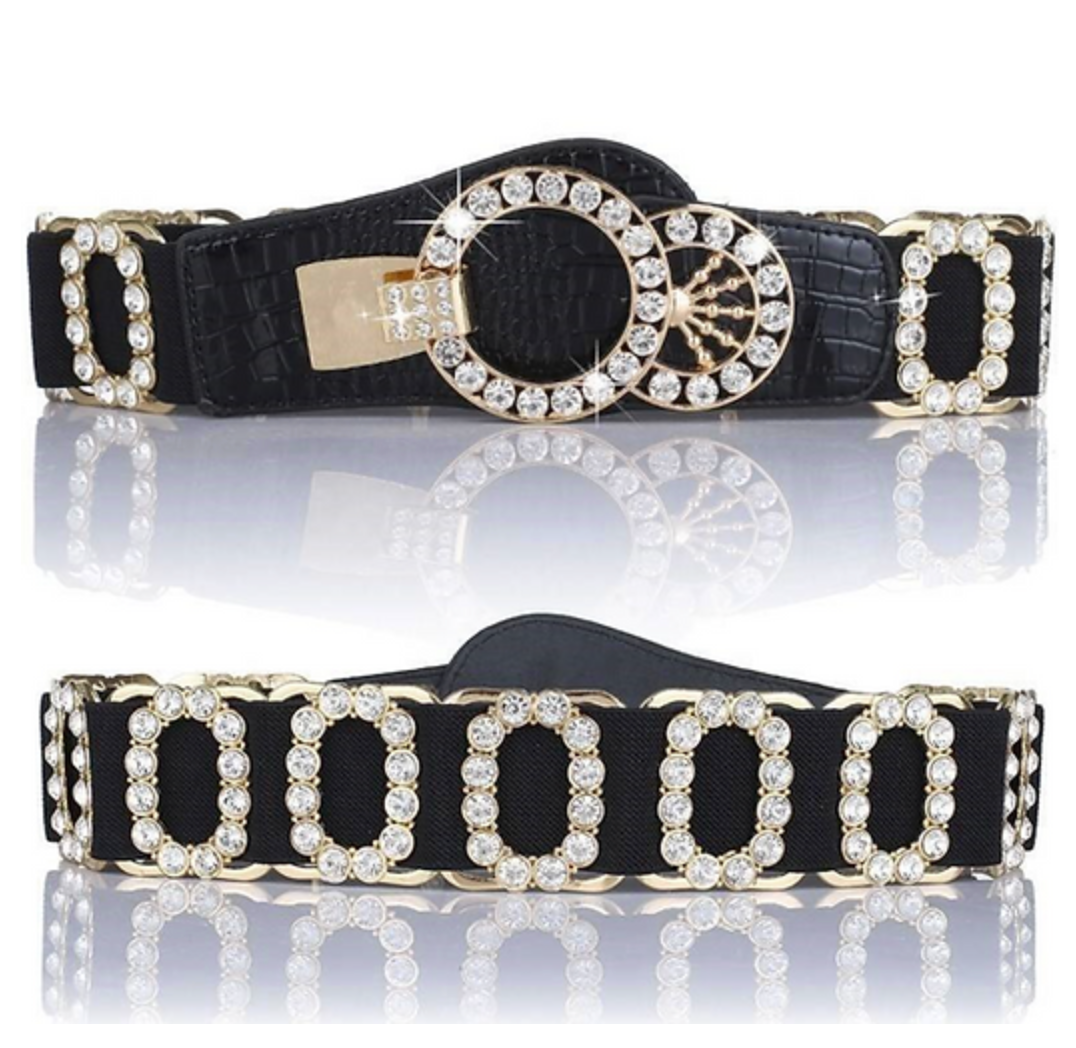 ELASTIC BELT WITH OVAL CRYSTAL/GOLD ACCENT ACCESSORIES – Let's