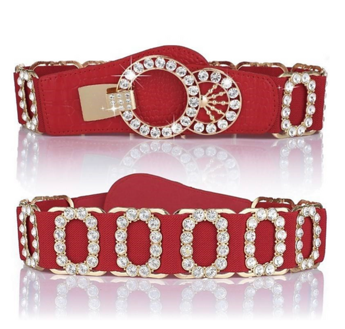 ELASTIC BELT WITH OVAL CRYSTAL/GOLD ACCENT | ACCESSORIES  display picture 3