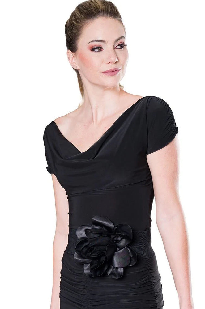 Women's Ballroom, Latin, American Rhythm, Tango, Salsa Cap Sleeved Top with Draped Yoke