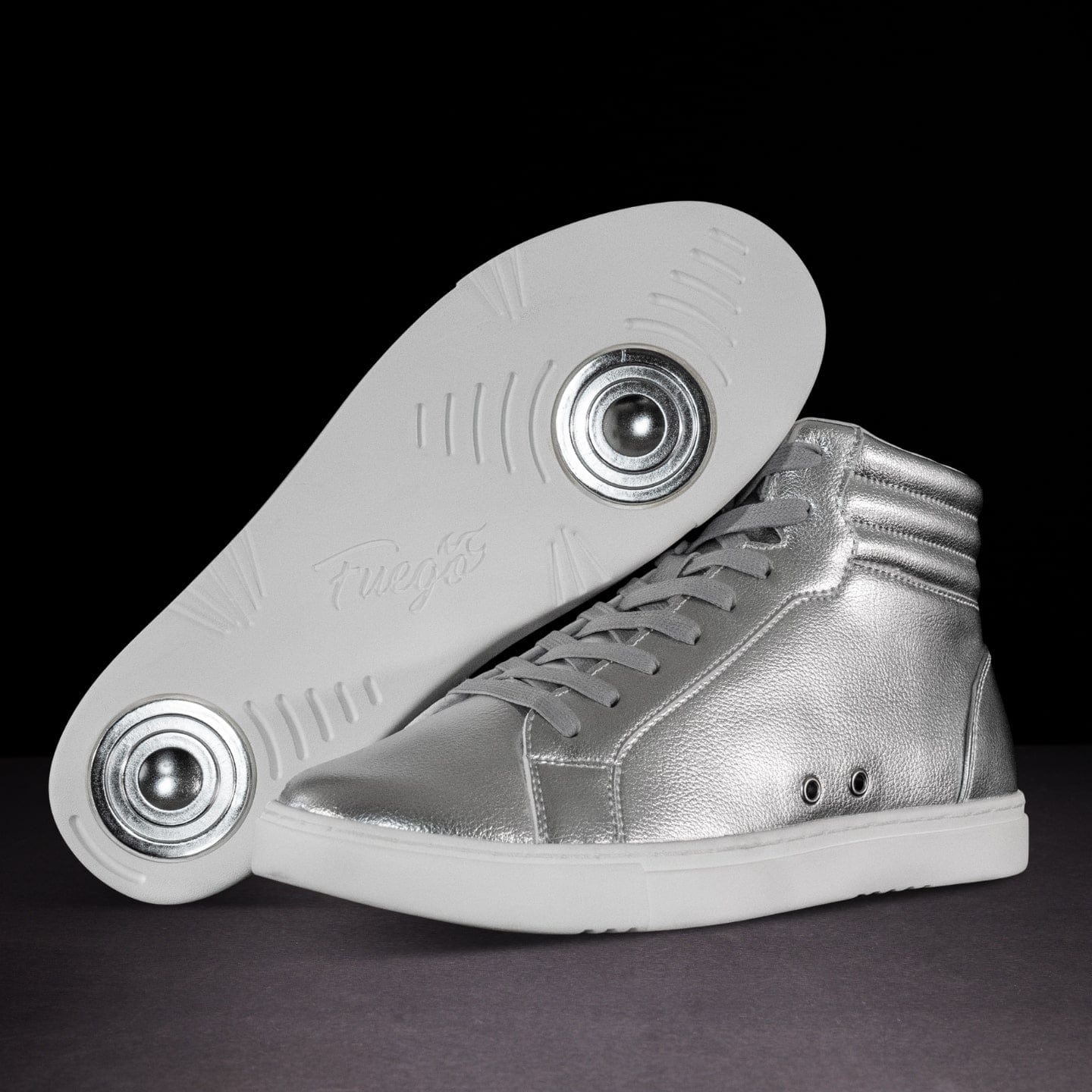 Silver High-Top Dance Sneakers – Unisex Performance Style by Fuego