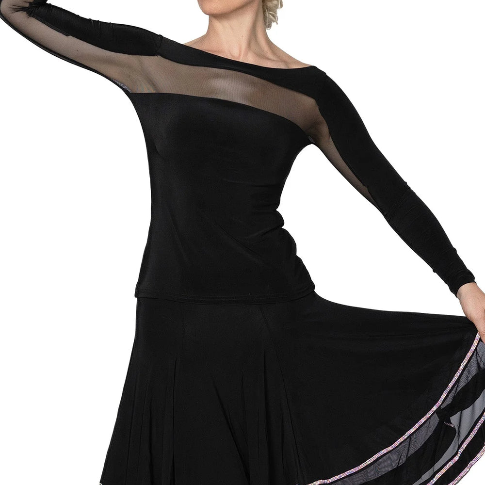 Women's Ballroom, Latin, American Rhythm, Tango, Salsa Powermesh Stripe Top