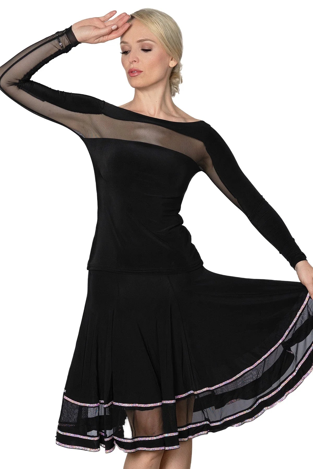 Women's Ballroom, Latin, American Rhythm, Tango, Salsa Powermesh Stripe Top