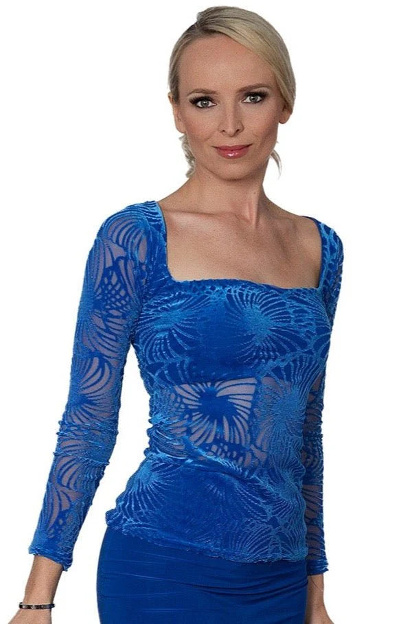 Women's Ballroom, Latin, American Rhythm, Tango, Square Neck Burnout Velvet Top