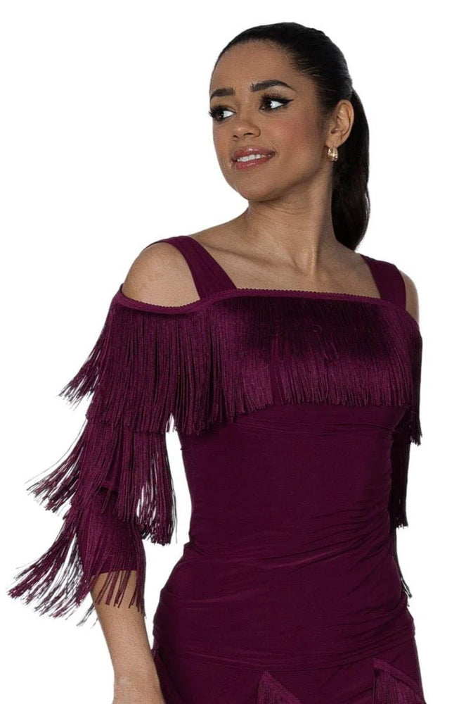 
                  
                    Women's Latin, American Rhythm Cold Shoulder Fringe Top Practice, Showcase, Competition
                  
                