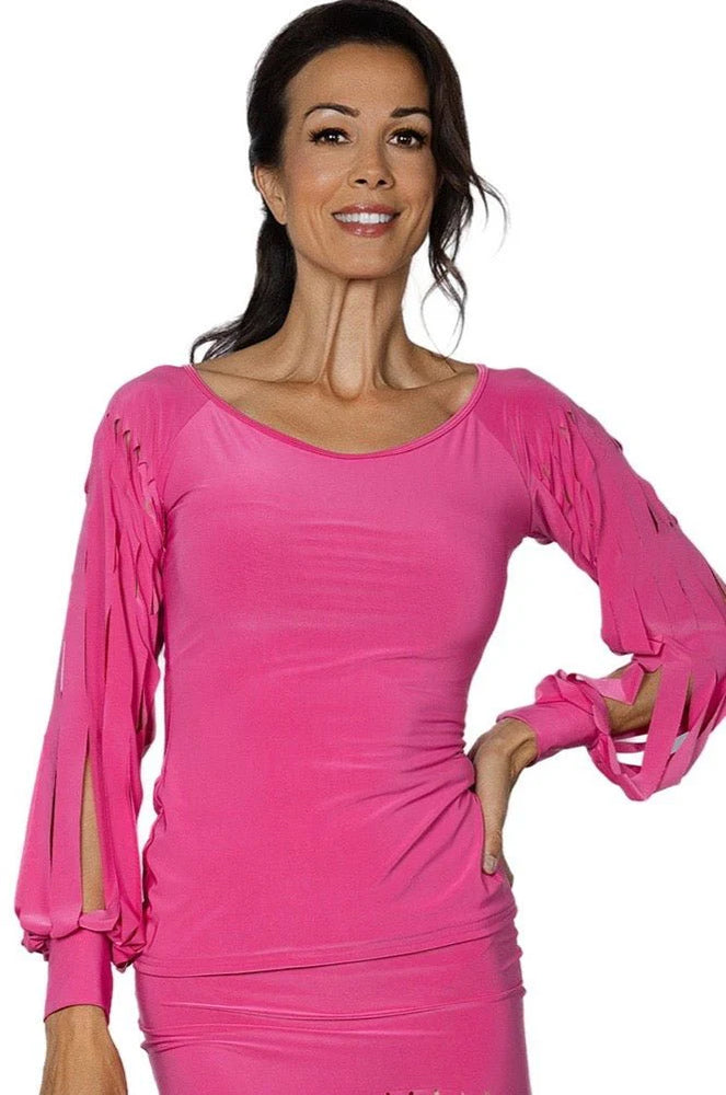 
                  
                    Women's Ballroom, Latin, American Rhythm, Tango, Salsa Top with Band Cut Sleeves
                  
                