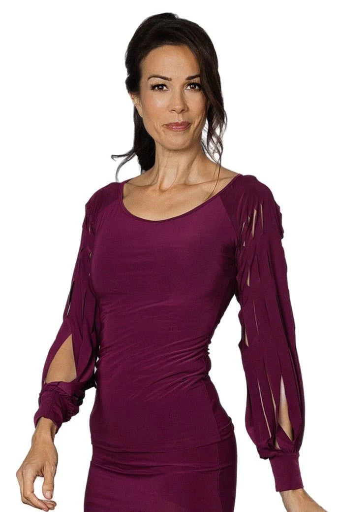 Women's Ballroom, Latin, American Rhythm, Tango, Salsa Top with Band Cut Sleeves