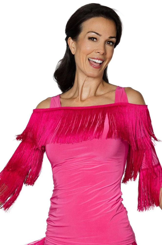 
                  
                    Women's Latin, American Rhythm Cold Shoulder Fringe Top Practice, Showcase, Competition
                  
                