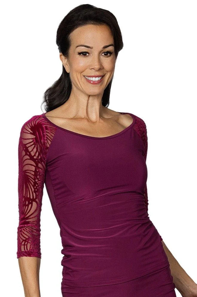 
                  
                    Women's Ballroom, Latin, American Rhythm, Tango T-shirt Top with Burnout Velvet Sleeves
                  
                