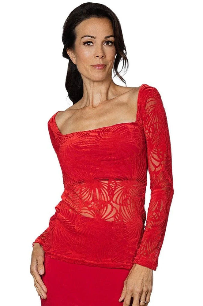 
                  
                    Women's Ballroom, Latin, American Rhythm, Tango, Square Neck Burnout Velvet Top
                  
                