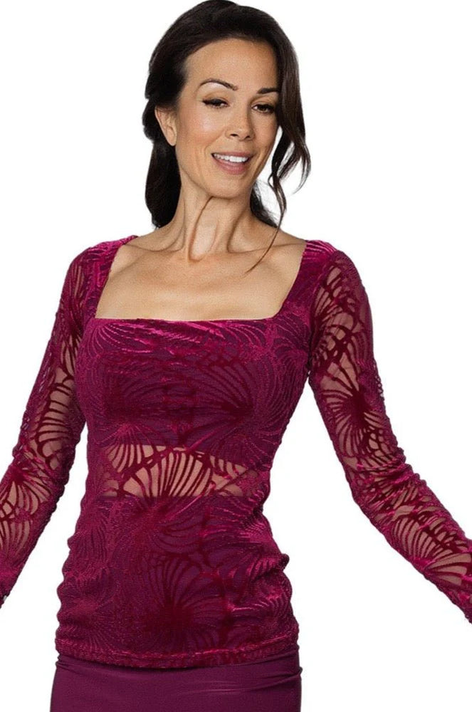 
                  
                    Women's Ballroom, Latin, American Rhythm, Tango, Square Neck Burnout Velvet Top
                  
                