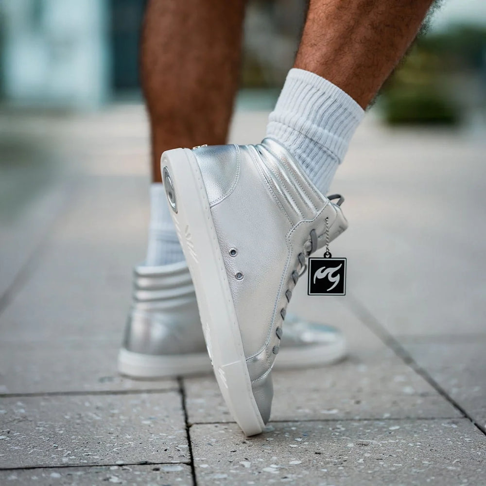 
                  
                    Silver High-Top Dance Sneakers – Unisex Performance Style by Fuego
                  
                