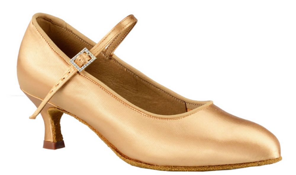 Women's Light Tan Satin Ballroom, Standard, Smooth Dance Shoes