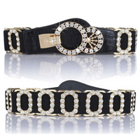 ELASTIC BELT WITH OVAL CRYSTAL/GOLD ACCENT | ACCESSORIES