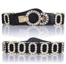  ELASTIC BELT WITH OVAL CRYSTAL/GOLD ACCENT | ACCESSORIES