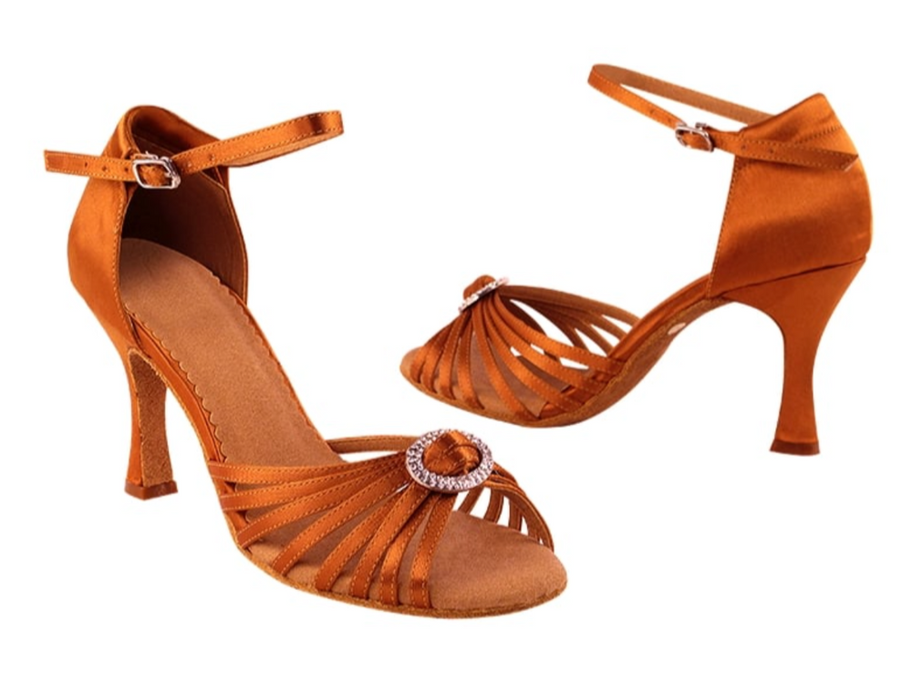 
                  
                    Orange Tan Satin American Rhythm, International Latin, Salsa, Bachata, Merengue, Social Dance Shoes for Women
                  
                