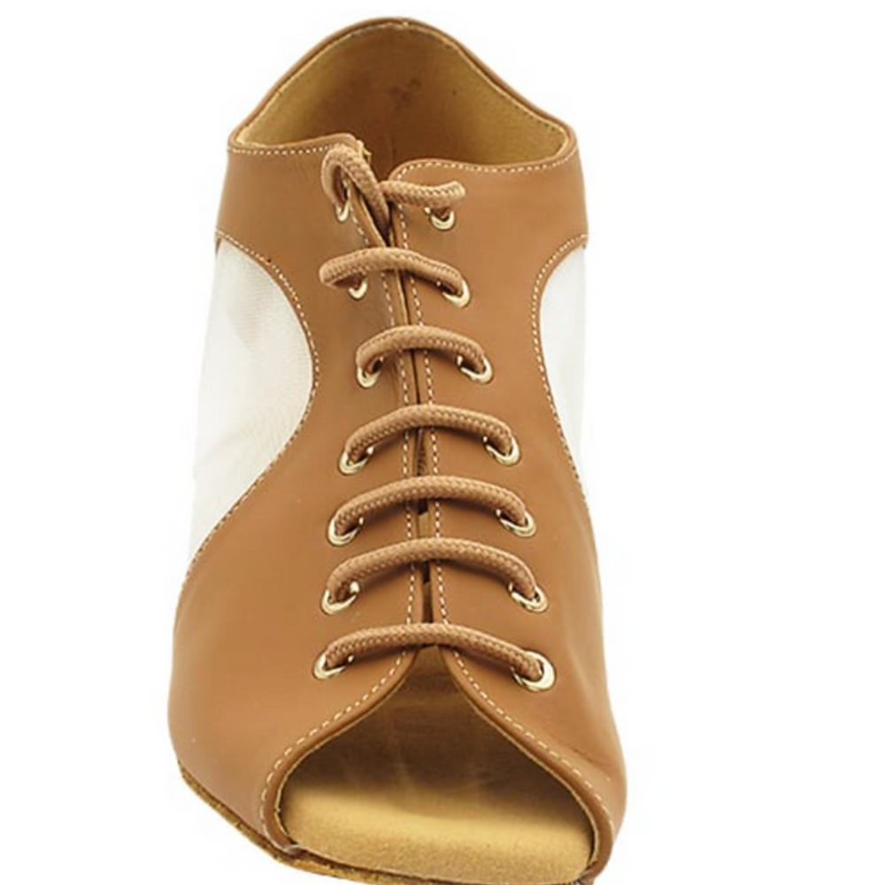 Brown Nubuck Flesh Mesh Women's Practice Dance Shoes