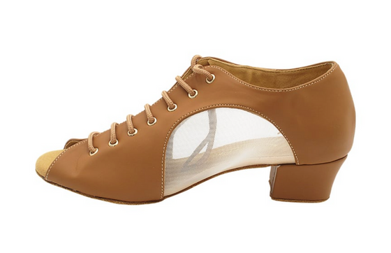 Brown Nubuck Flesh Mesh Women's Practice Dance Shoes