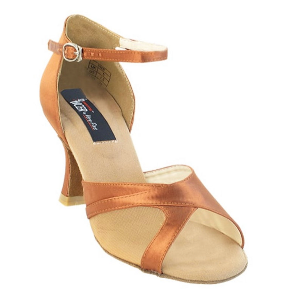 Bachata, Samba, Mambo, Latin Dark Tan Satin Women's Dance Shoes | Social Series