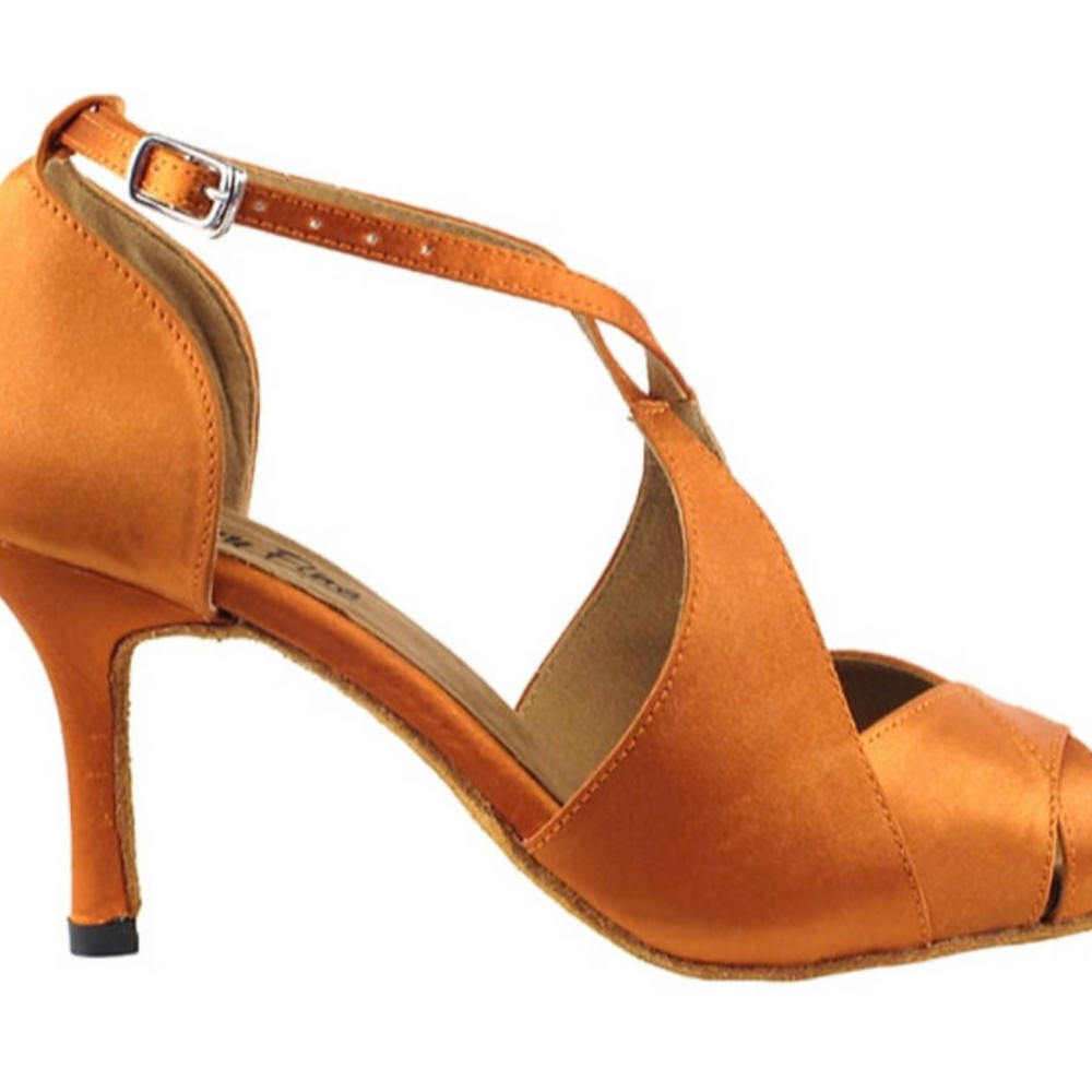 Salsa, Latin, Bolero, Mambo Dark Tan Satin Women's Dance Shoes | Social Series