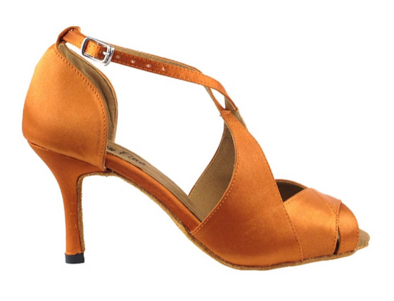 Salsa, Latin, Bolero, Mambo Dark Tan Satin Women's Dance Shoes | Social Series