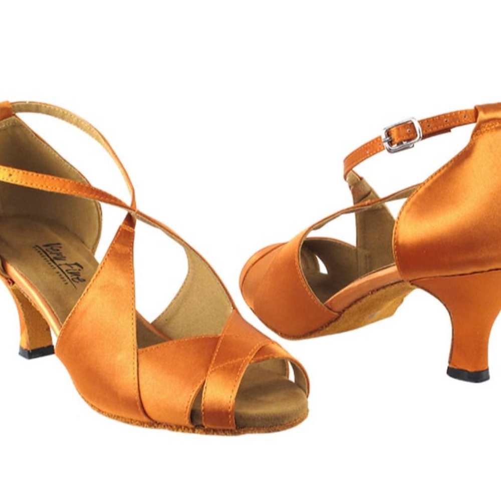 Salsa, Latin, Bolero, Mambo Dark Tan Satin Women's Dance Shoes | Social Series