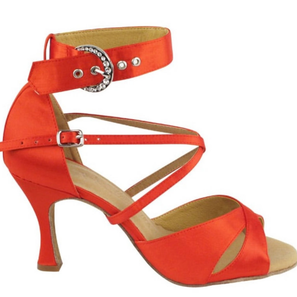 Merengue, Salsa, Cha Cha, Samba, Red Satin Women's Dance Shoes | Social Series