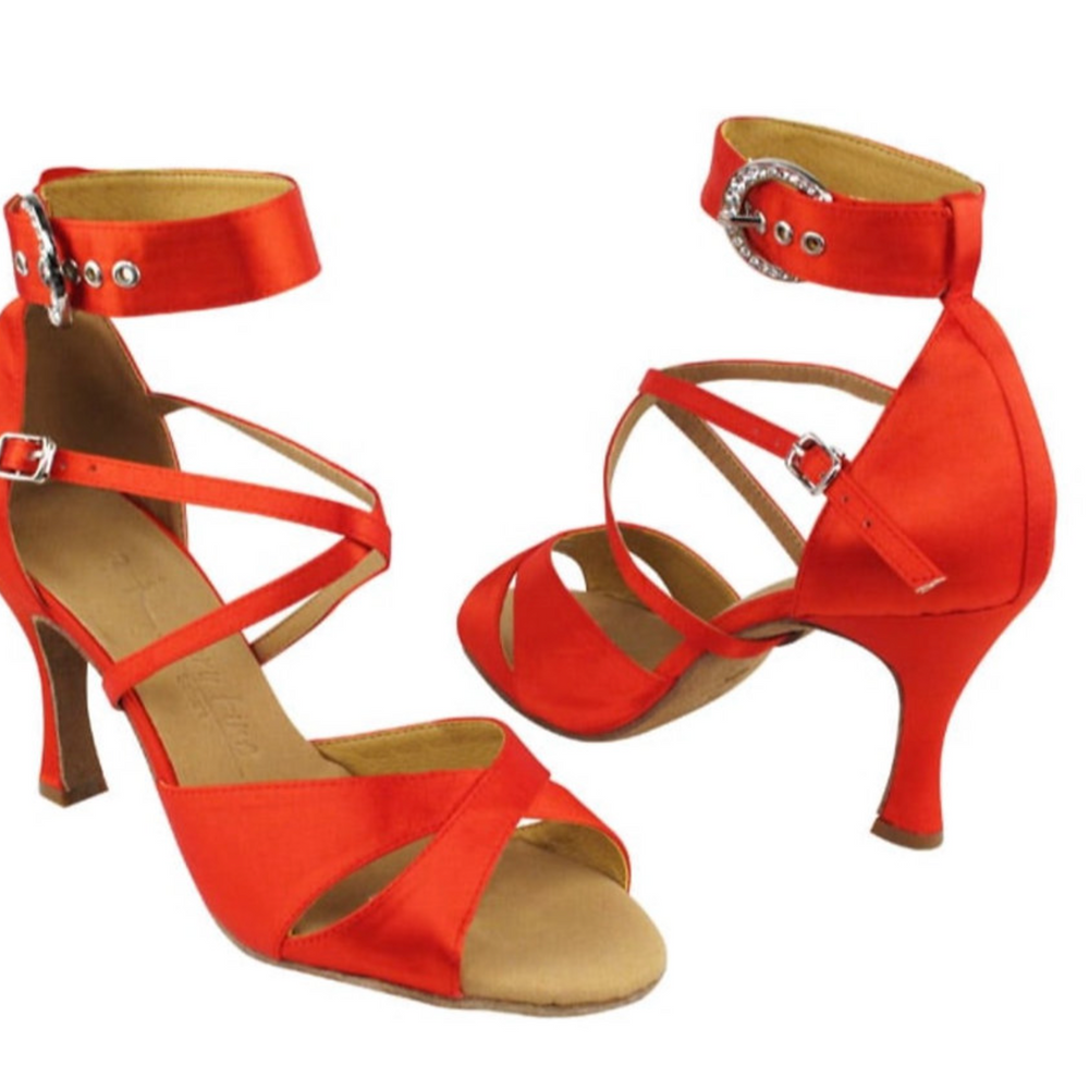 Merengue, Salsa, Cha Cha, Samba, Red Satin Women's Dance Shoes | Social Series