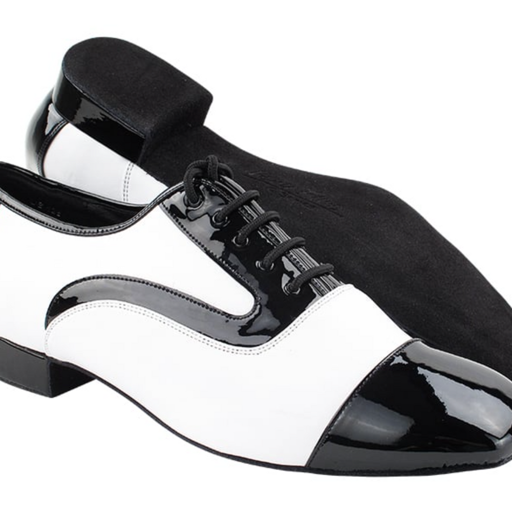 Men's Black Patent & White Leather Argentine Tango Dance Shoes