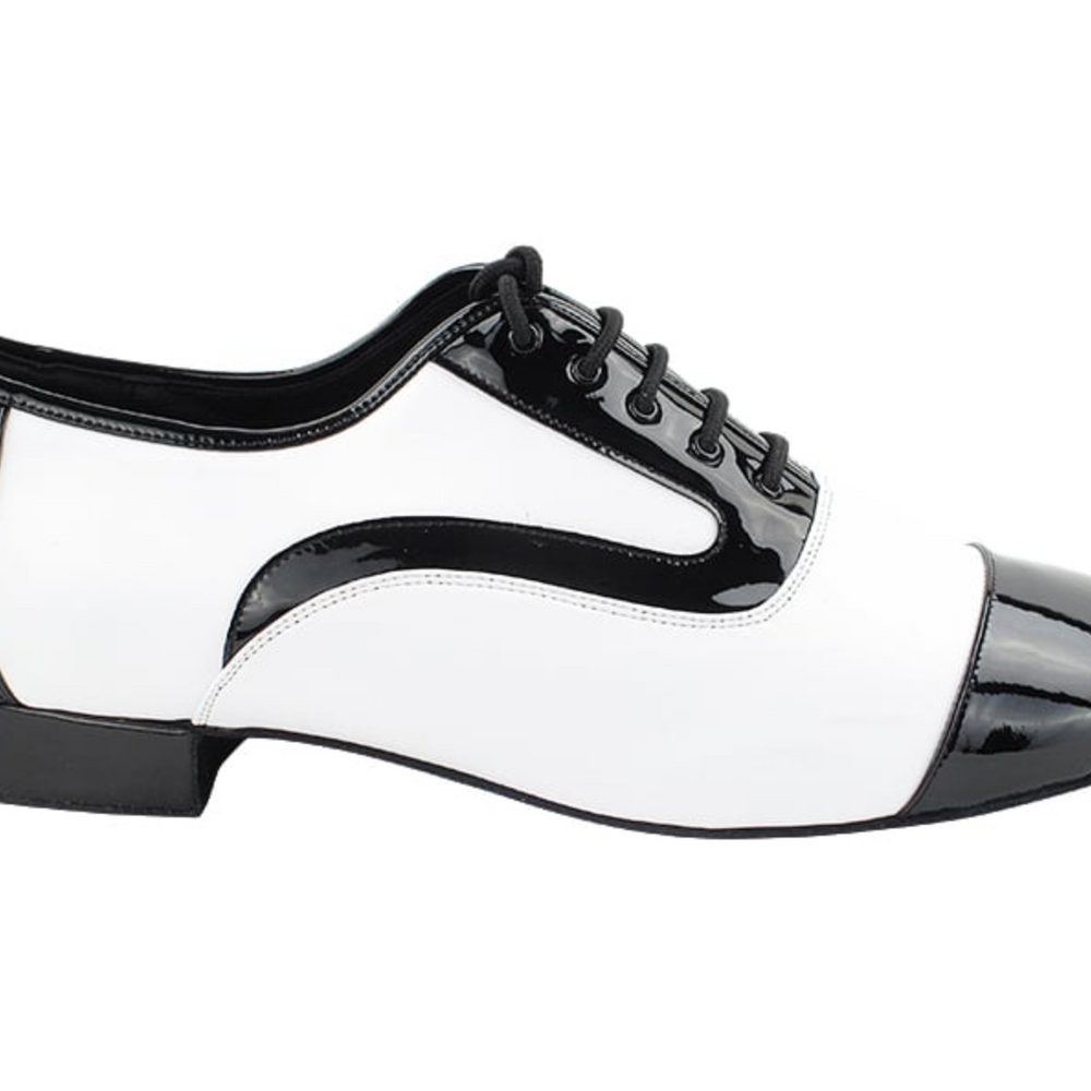 Men's Black Patent & White Leather Argentine Tango Dance Shoes