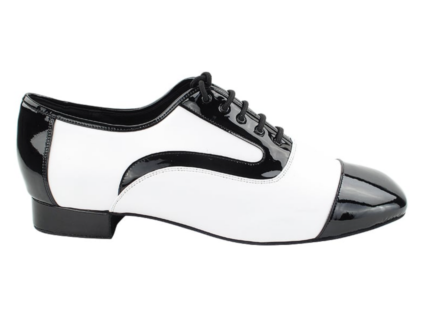 Men's Black Patent & White Leather Argentine Tango Dance Shoes