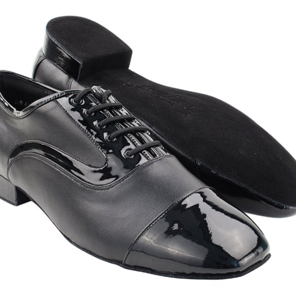 Argentine Tango Dance Shoes for Men, Black Patent & Black Leather