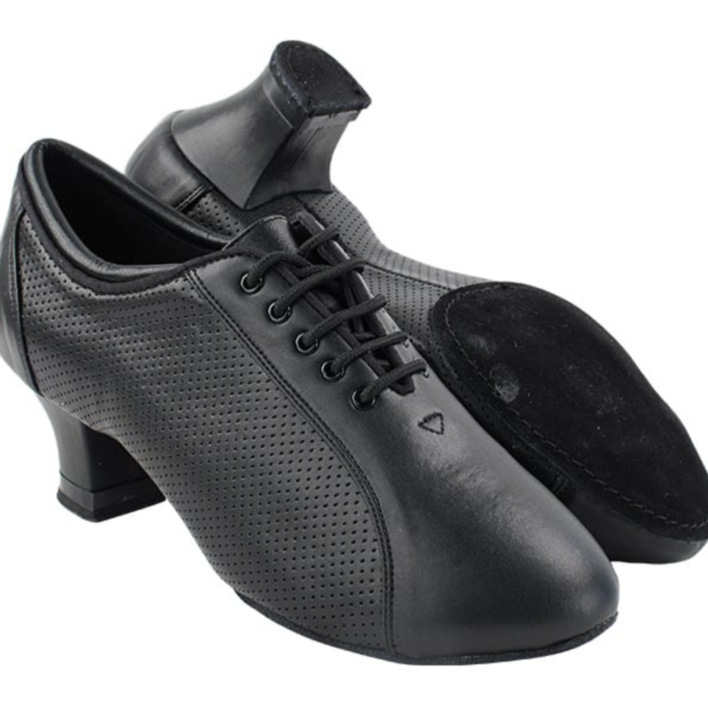 Women's Black Perforated Leather Practice Ballroom, Latin dance shoes