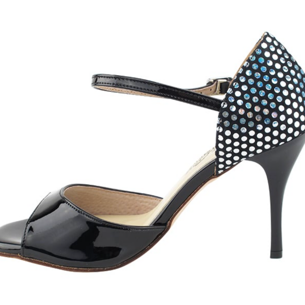 VFTango 001 Black Patent & Silver Polka Dot