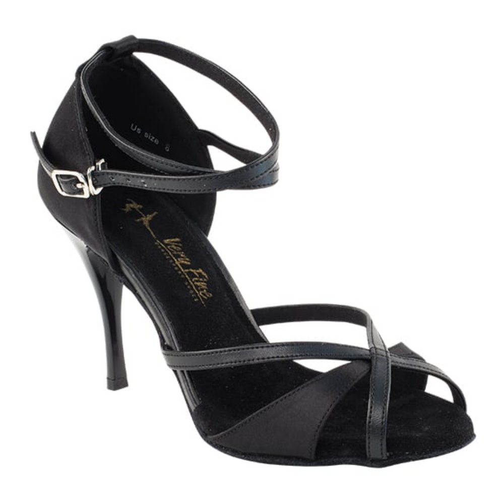 Argentine Tango Dance Shoes for Women, Black Satin_Black Trim