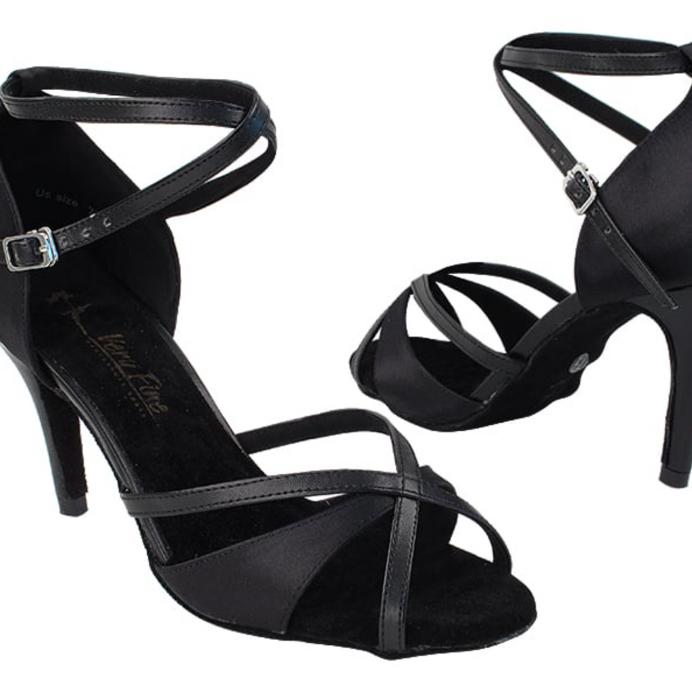 Argentine Tango Dance Shoes for Women, Black Satin_Black Trim