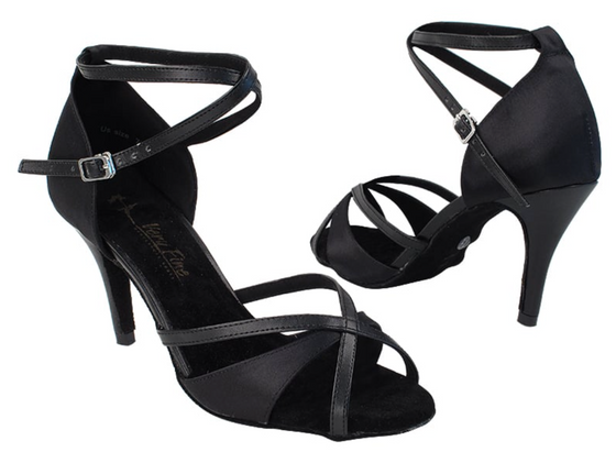 Argentine Tango Dance Shoes for Women, Black Satin_Black Trim