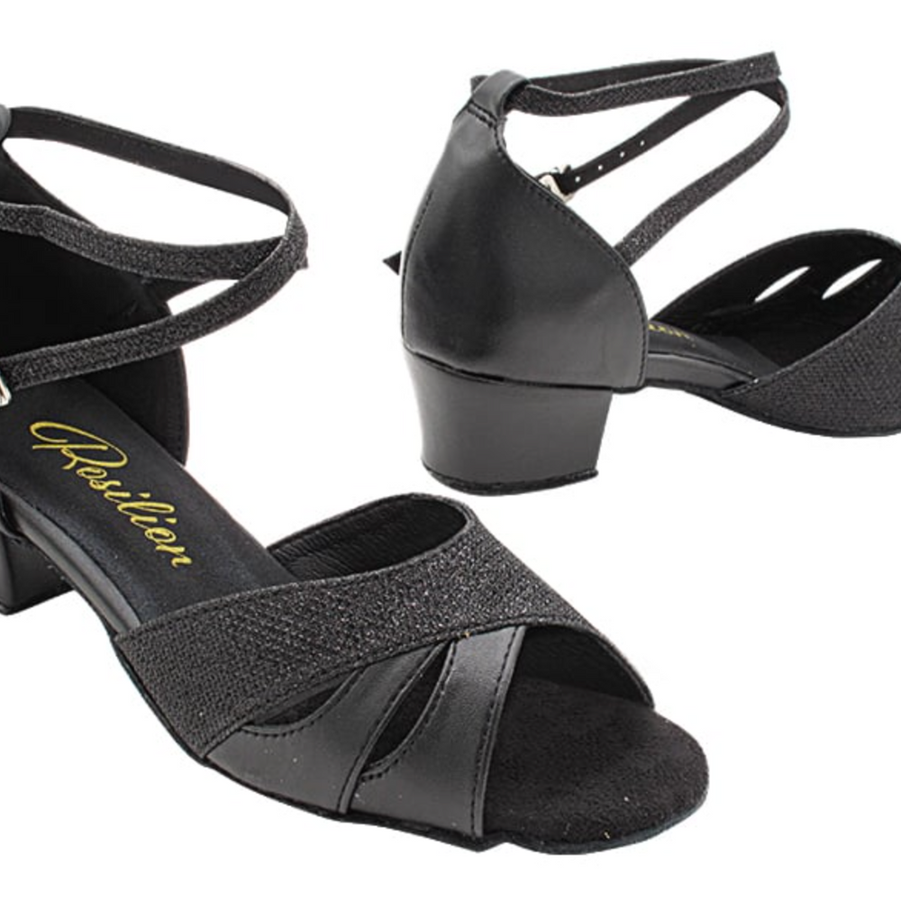 Black Leather & 273 Black Glitter Satin Standard, Smooth Dance Shoes