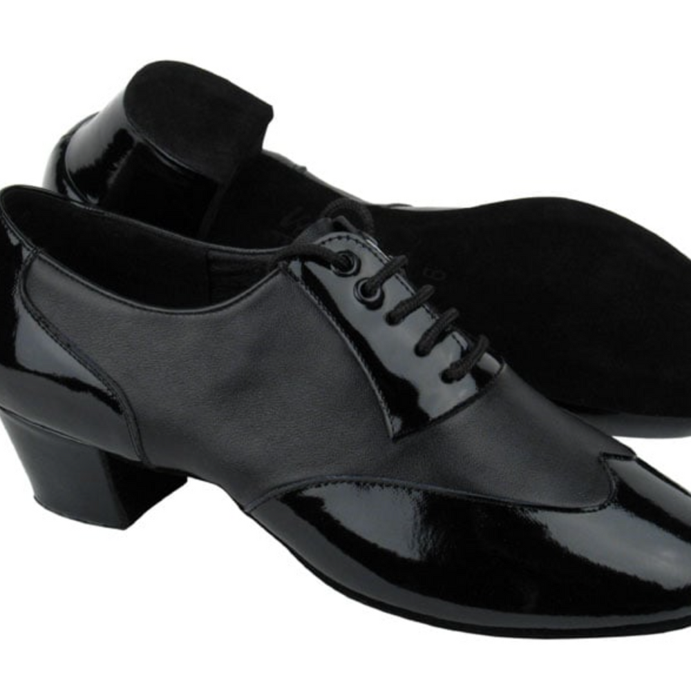 Men's Black Patent & Black Leather & Latin Heel Latin, American Rhythm Dance Shoes