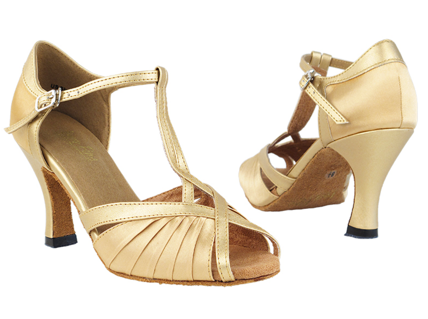 Women's Latin American Rhythm Light Brown Satin & Light Gold