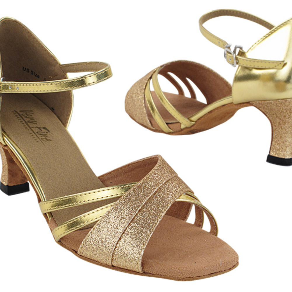 
                  
                    International Latin, Rhythm, Salsa, Samba, Bachata Gold Stardust & Gold Leather Women's Shoes
                  
                