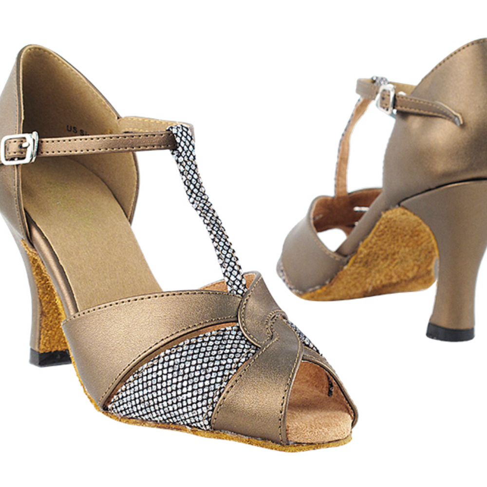 Women's American Rhythm, Latin Copper Leather & Black Sparklenet Shoes