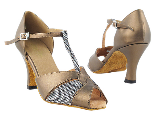 Women's American Rhythm, Latin Copper Leather & Black Sparklenet Shoes