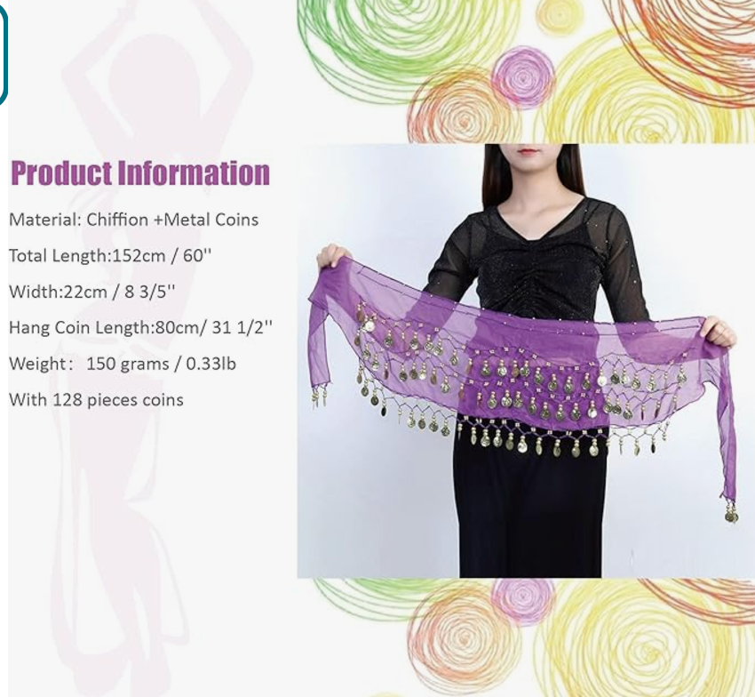 
                  
                    Belly Dancer Belt Scarf Skirt for Women with 128 Gold Coins
                  
                