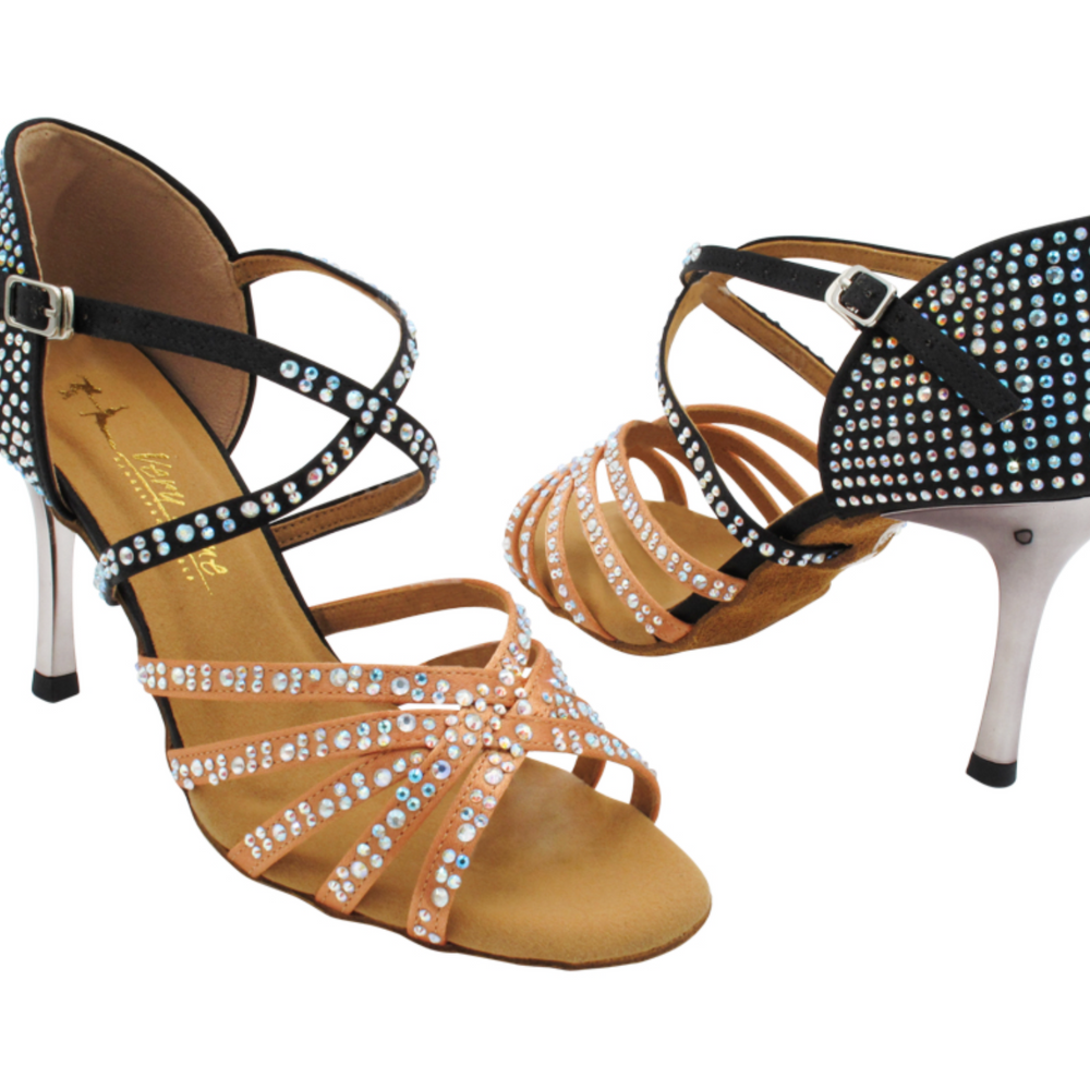 Tan Satin & Black Satin Argentine Tango, Night Club Custom Shoes For Women