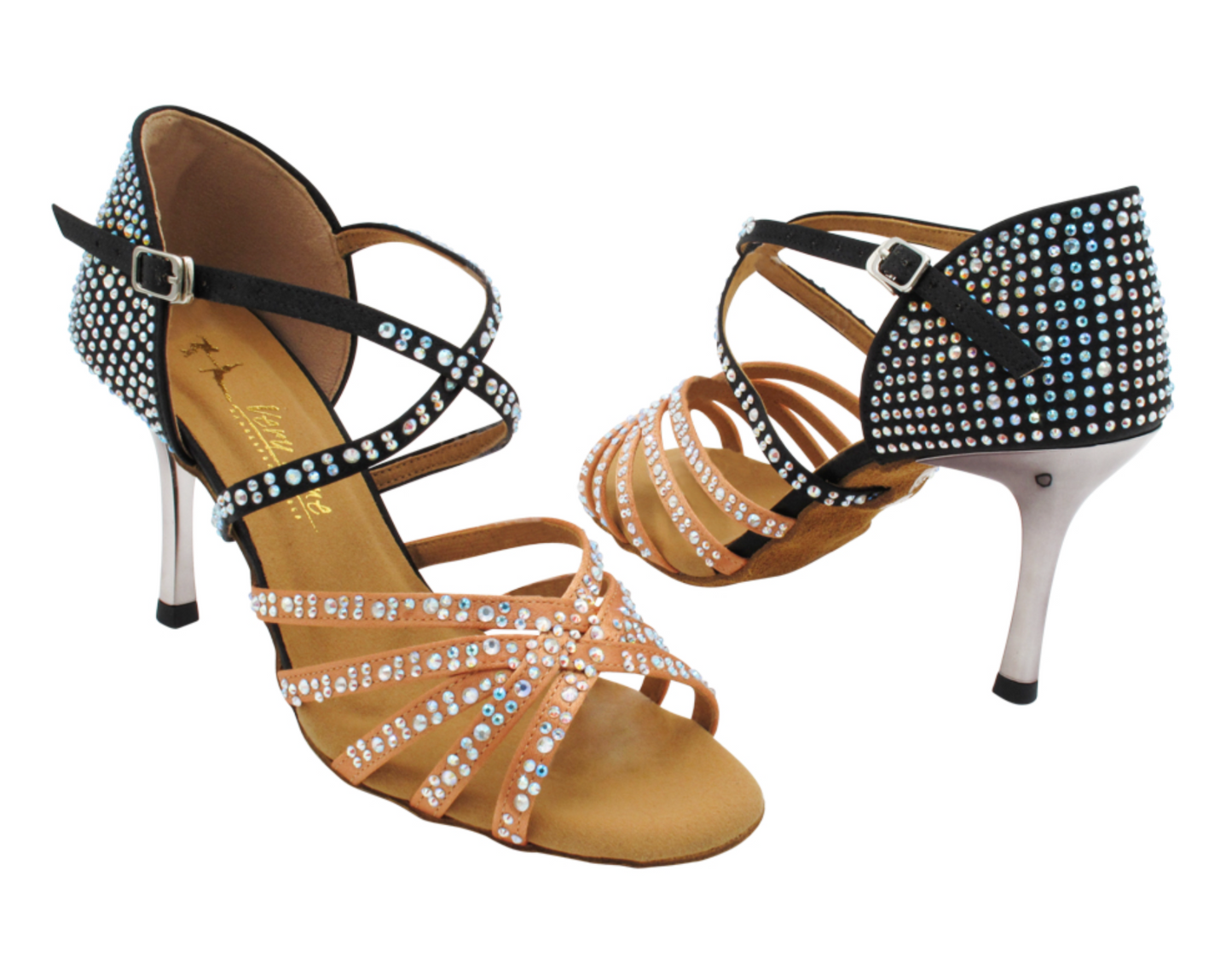 Tan Satin & Black Satin Argentine Tango, Night Club Custom Shoes For Women