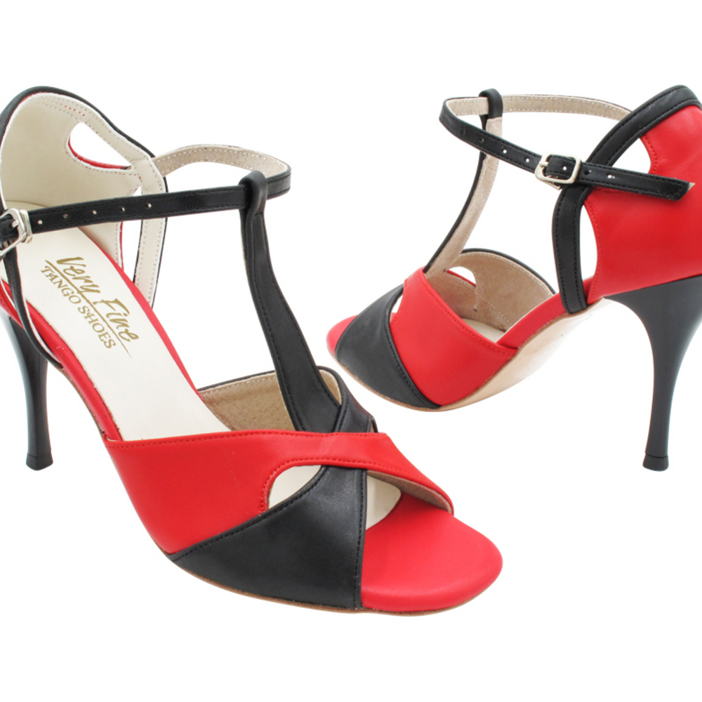 Tango Dance Shoes Black & Red Leather