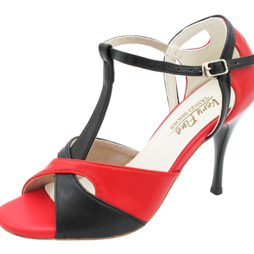 Tango Dance Shoes Black & Red Leather