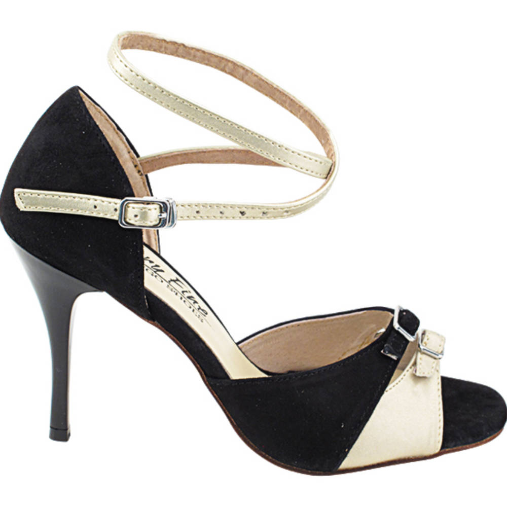 Tango Dance Shoes Black Suede & Light Gold Leather