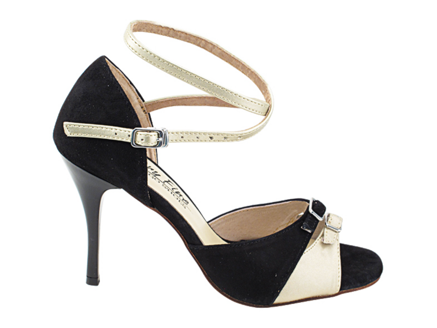 Tango Dance Shoes Black Suede & Light Gold Leather